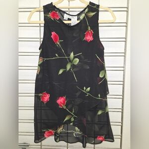 Floral Top And Skirt with Red Rose Print